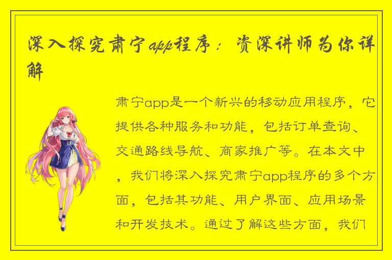 深入探究肃宁app程序：资深讲师为你详解