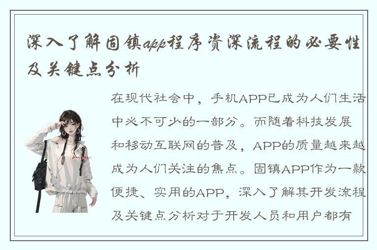 深入了解固镇app程序资深流程的必要性及关键点分析