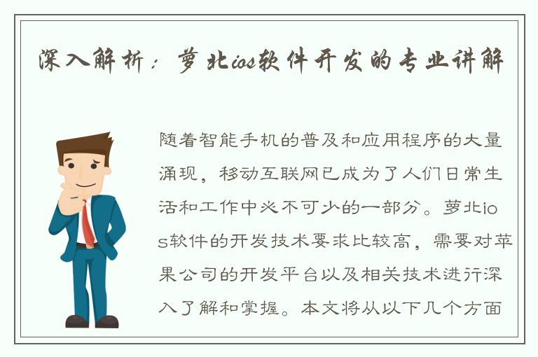 深入解析：萝北ios软件开发的专业讲解