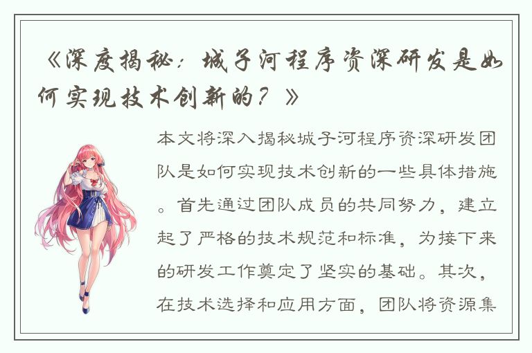 《深度揭秘：城子河程序资深研发是如何实现技术创新的？》