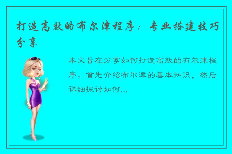 打造高效的布尔津程序：专业搭建技巧分享