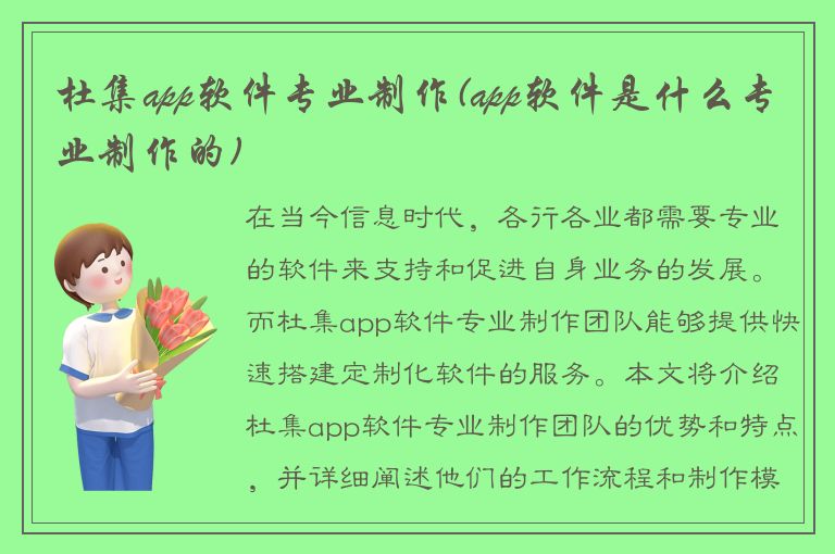 杜集app软件专业制作(app软件是什么专业制作的)